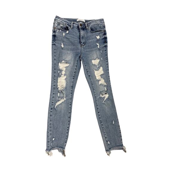 Judy Blue Jeans Skinny High Waist Shark Bite Destroyed Denim Size Women's 7 | 28 - Picture 1 of 5